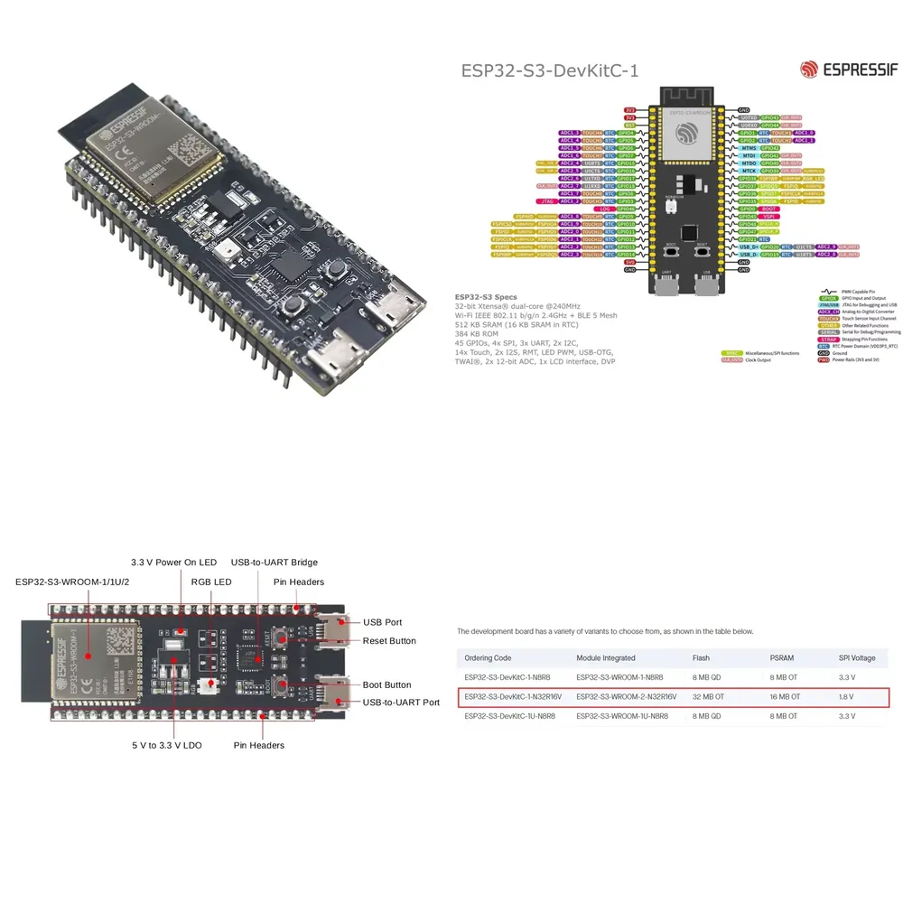 Esp32 Development Board - บอร์ดพัฒนา Espressif ESP32-S3-DevKitC-1 พร้อมโมดูล ESP32-S3-WROOM-2-N32R16V