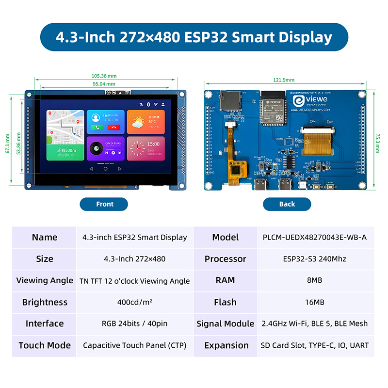 ESP32 S3 4.3 นิ้ว 480*272 หน้า - Esp32 P4 บทวิจารณ์และราคา